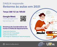 "DAELN Responde" vai abordar o calendário acadêmico de 2021 nesta terça (08/12) às 18h30